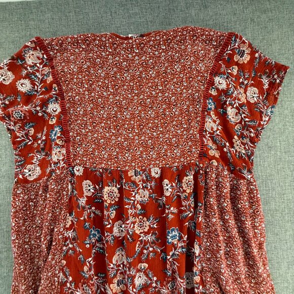Knox Rose Dress Burnt Orange Boho Relaxed Fit Medium Buttons Floral Rayon - Picture 11 of 12